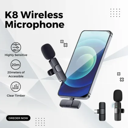 K8 Wireless Microphone – Type-C Lavalier Mic (Black)